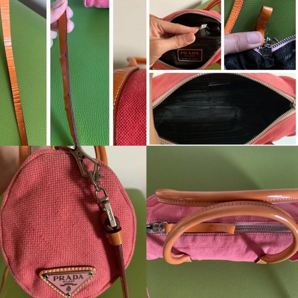 Authentic Prada Pink and Orange Mini Prada Barrel Handbag from the Early 2000s - Picture 3 of 4